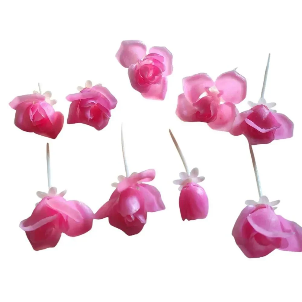 9 Vintage Pink Rose Cake Cupcake Plastic Picks